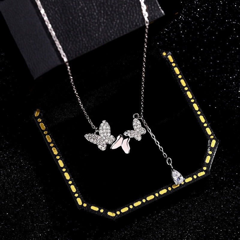 Sterling Silver Butterfly Water Drop Tassel Necklaces