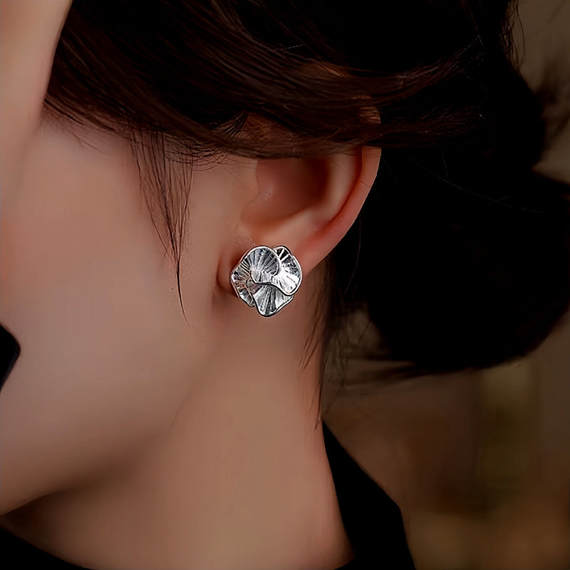 Sterling Silver Camellia Stud Earrings