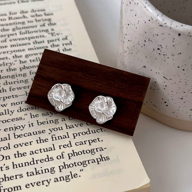 Sterling Silver Camellia Stud Earrings