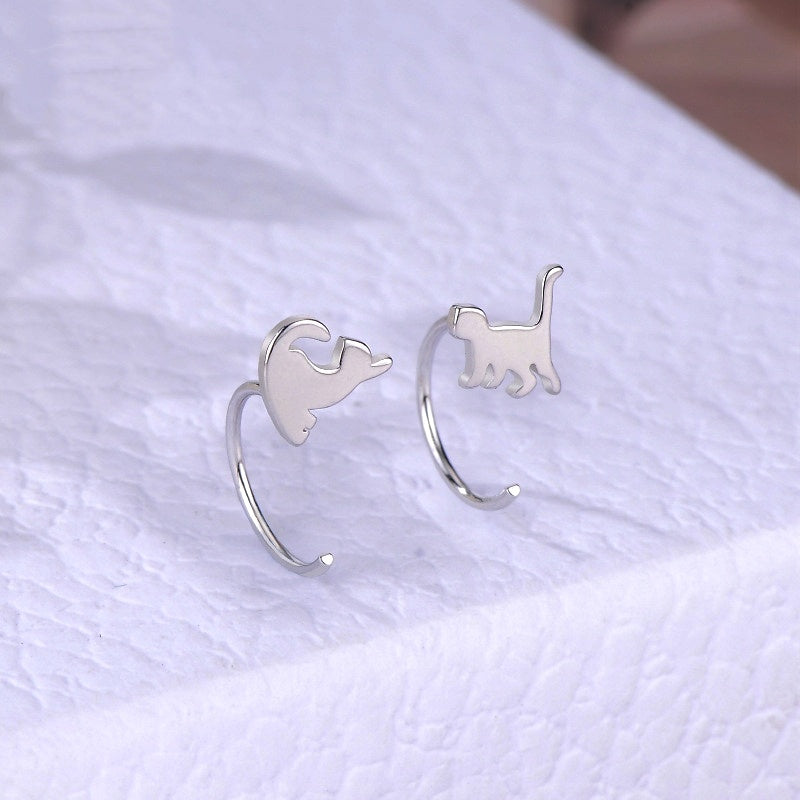 Sterling Silver Cat Ear Hook Earrings