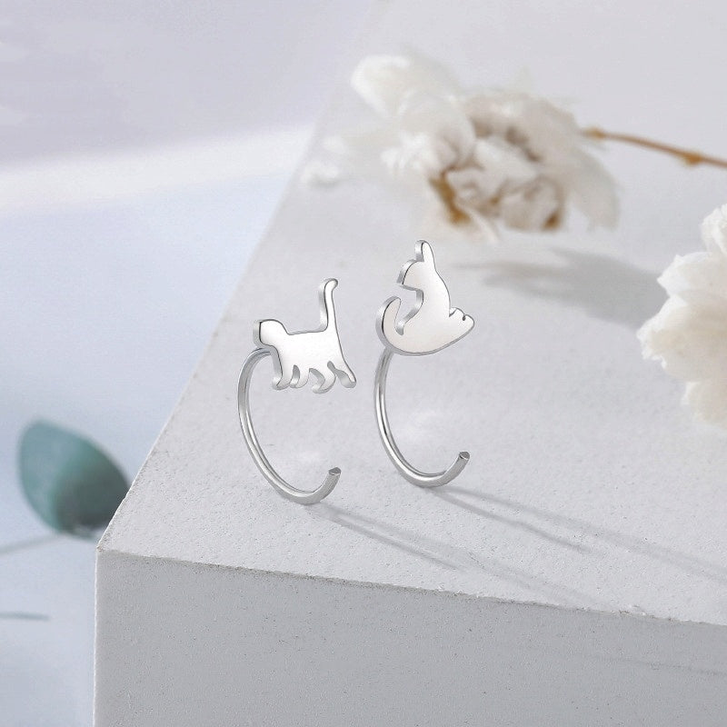 Sterling Silver Cat Ear Hook Earrings