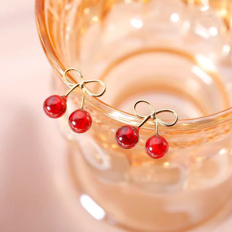Sterling Silver Cherry Stud Earrings