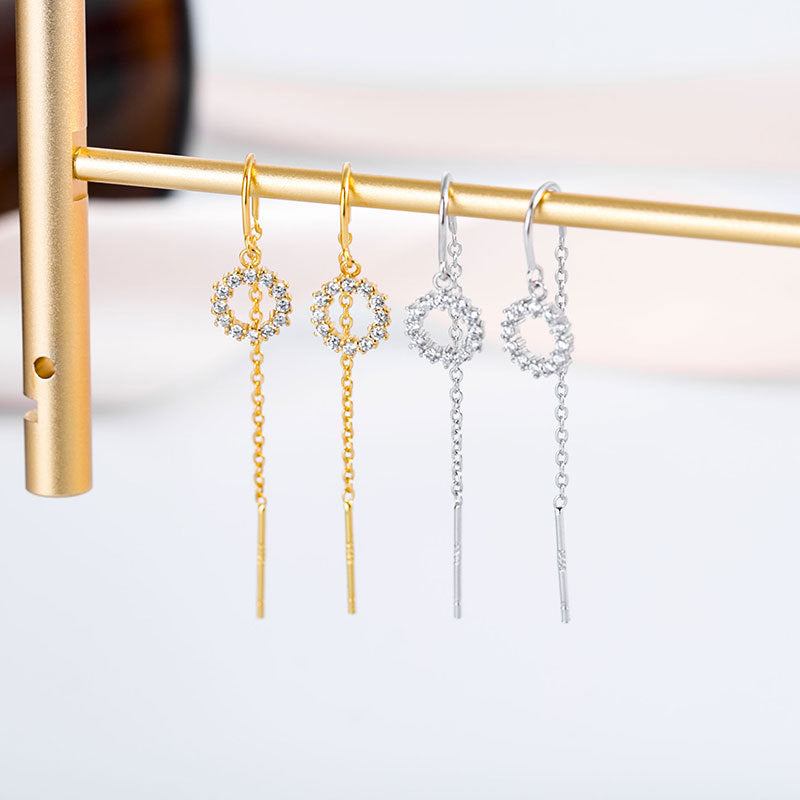 Sterling Silver Circle Diamond Threader Earrings