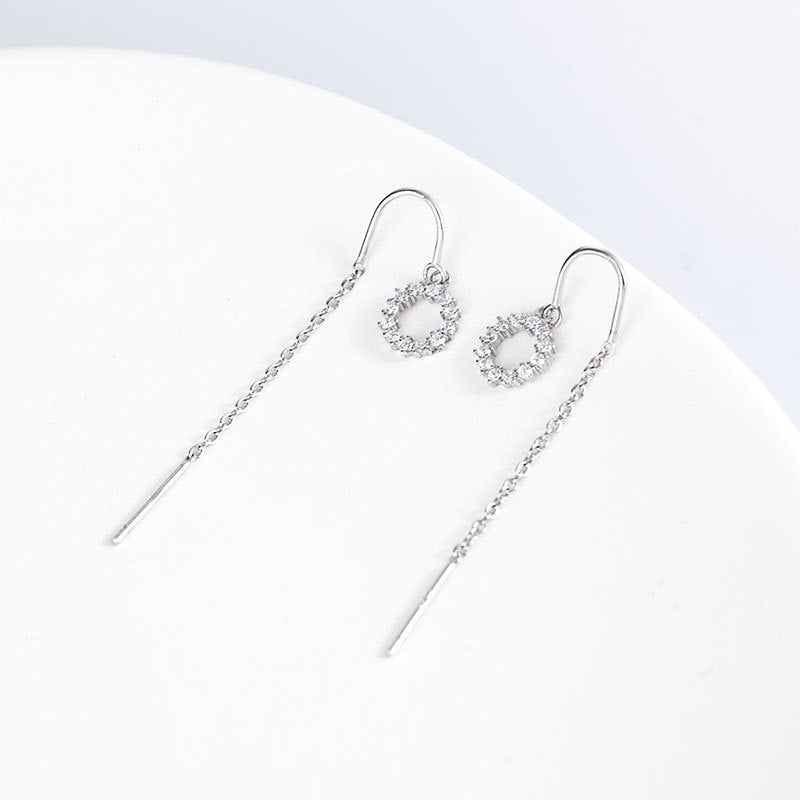 Sterling Silver Circle Diamond Threader Earrings