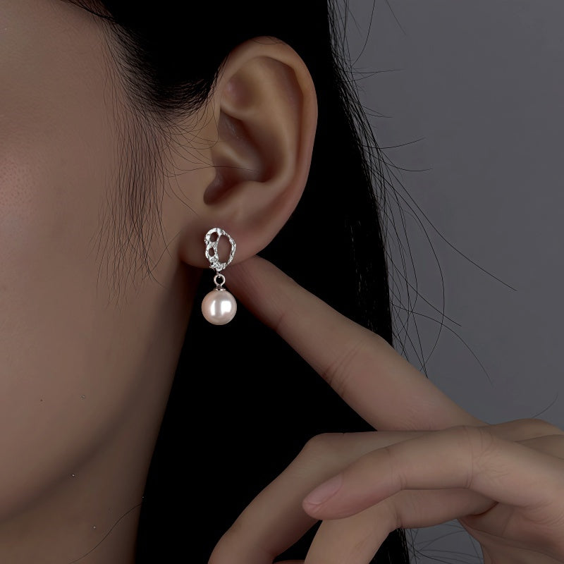 Sterling Silver Clown Pattern Pearl Earrings