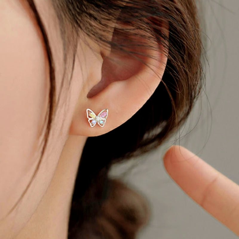 Sterling Silver Colorful Butterfly Studs