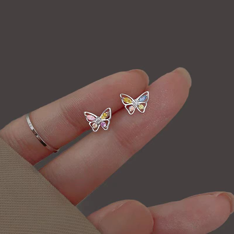 Sterling Silver Colorful Butterfly Studs