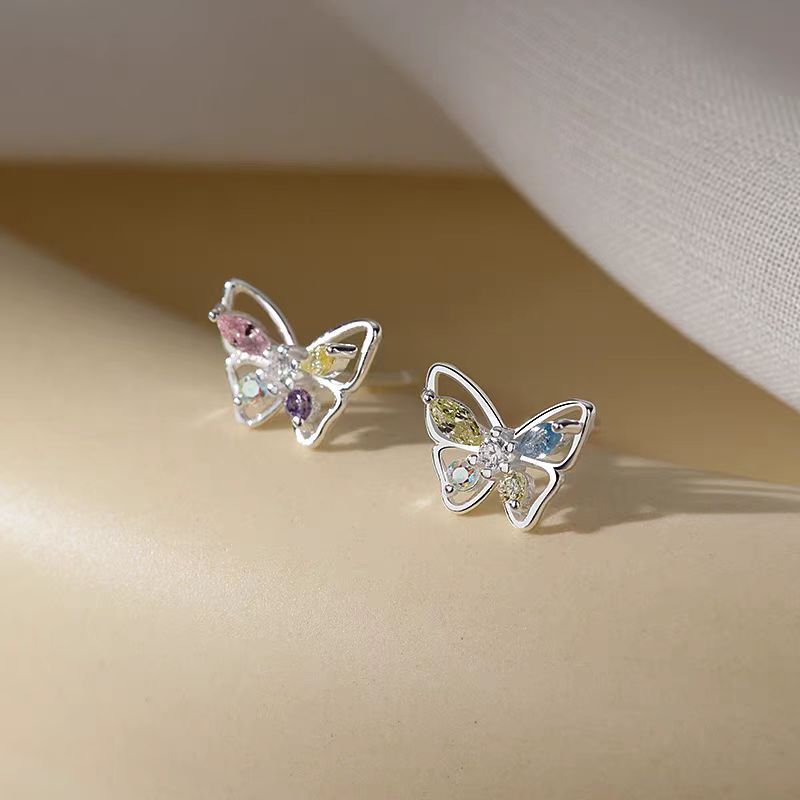 Sterling Silver Colorful Butterfly Studs