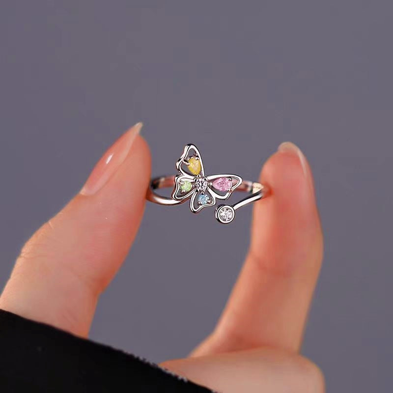 Sterling Silver Colorful Diamond Butterfly Set
