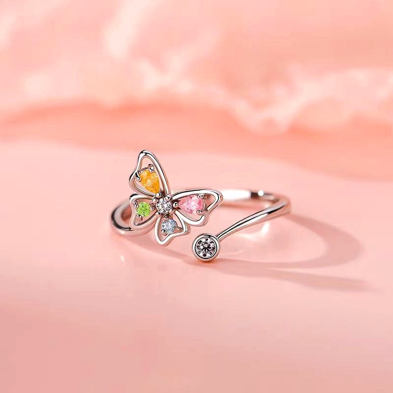 Sterling Silver Colorful Diamond Butterfly Set