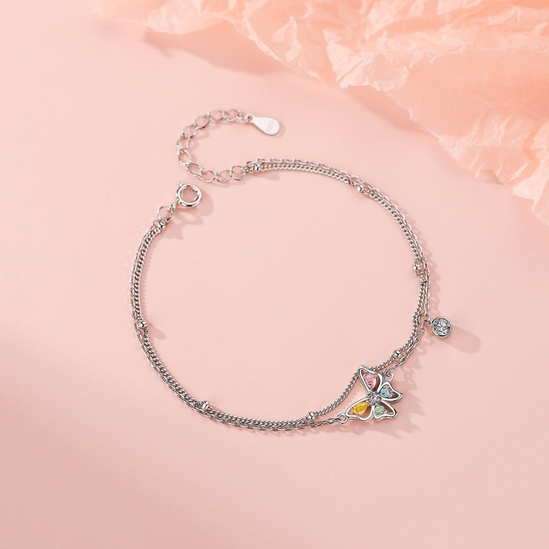 Sterling Silver Colorful Diamond Butterfly Set