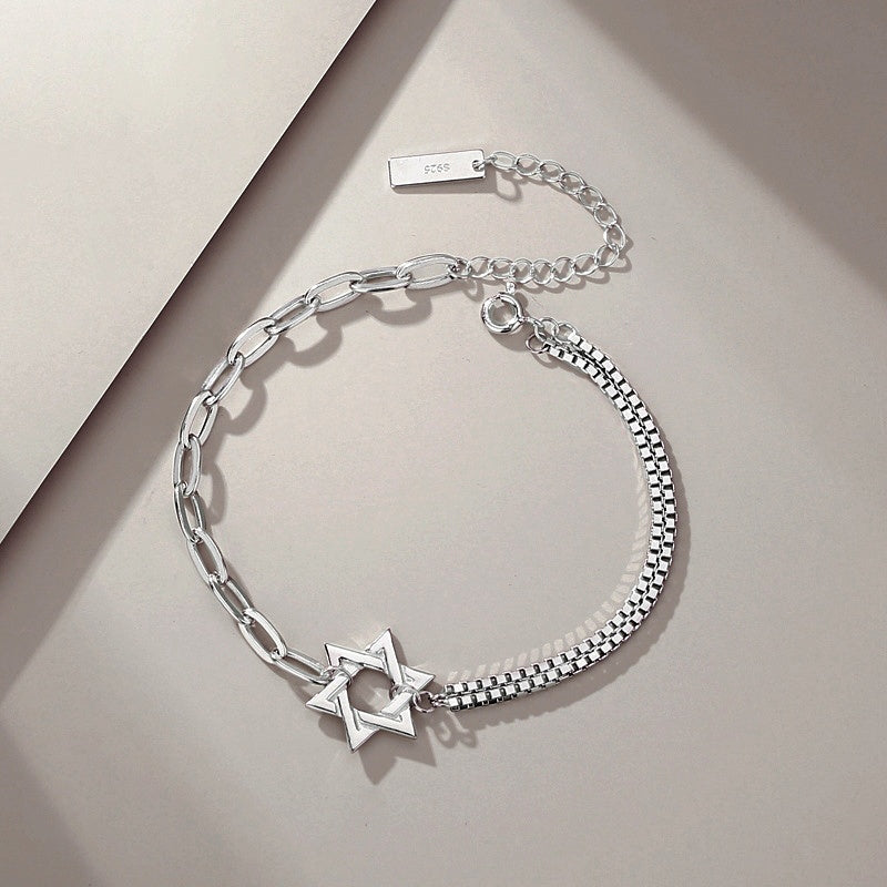 Sterling Silver Couple Star And Heart Bracelets