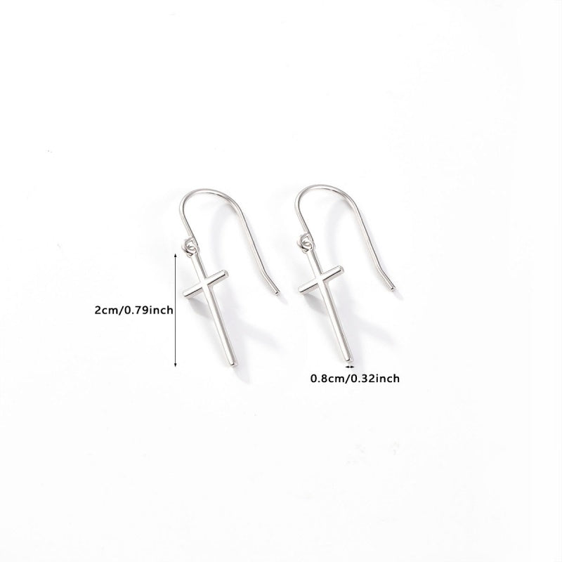 Sterling Silver Cross Ear Hook Earrings