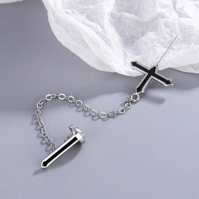 Sterling Silver Cross Chain Earrings