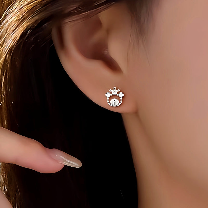 Sterling Silver Crown Bear Studs