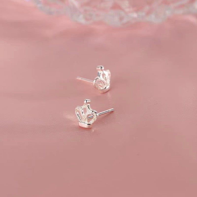 Sterling Silver Crown Stud Earrings