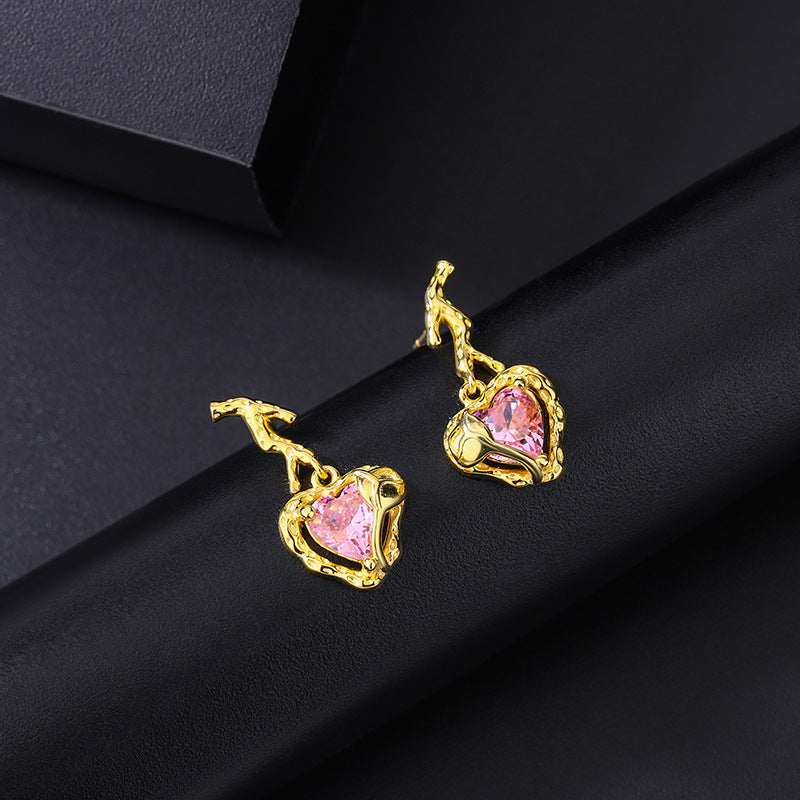 Sterling Silver Crystal Pink Heart Earrings