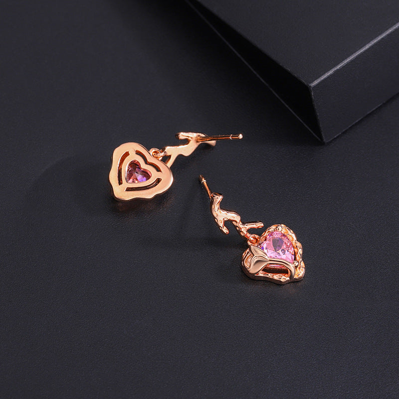 Sterling Silver Crystal Pink Heart Earrings