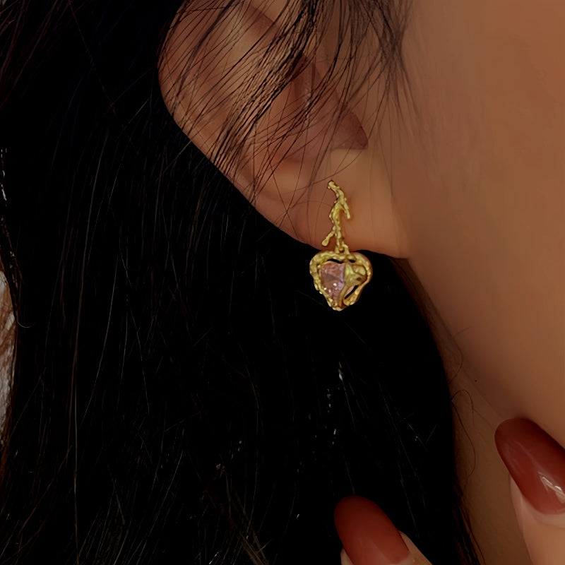 Sterling Silver Crystal Pink Heart Earrings
