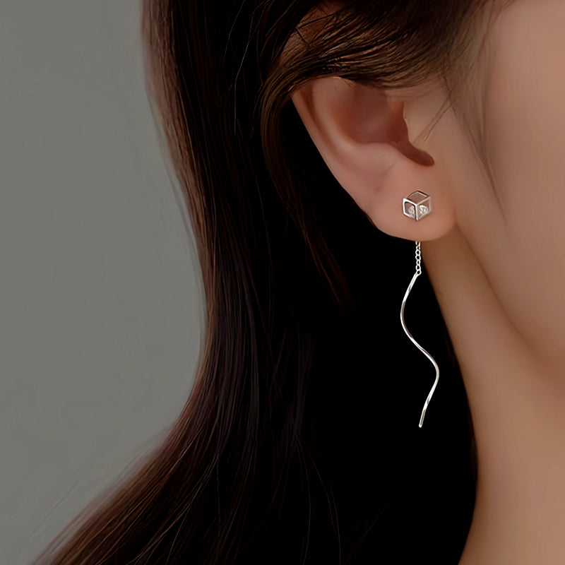 Sterling Silver Cube Threader Earrings