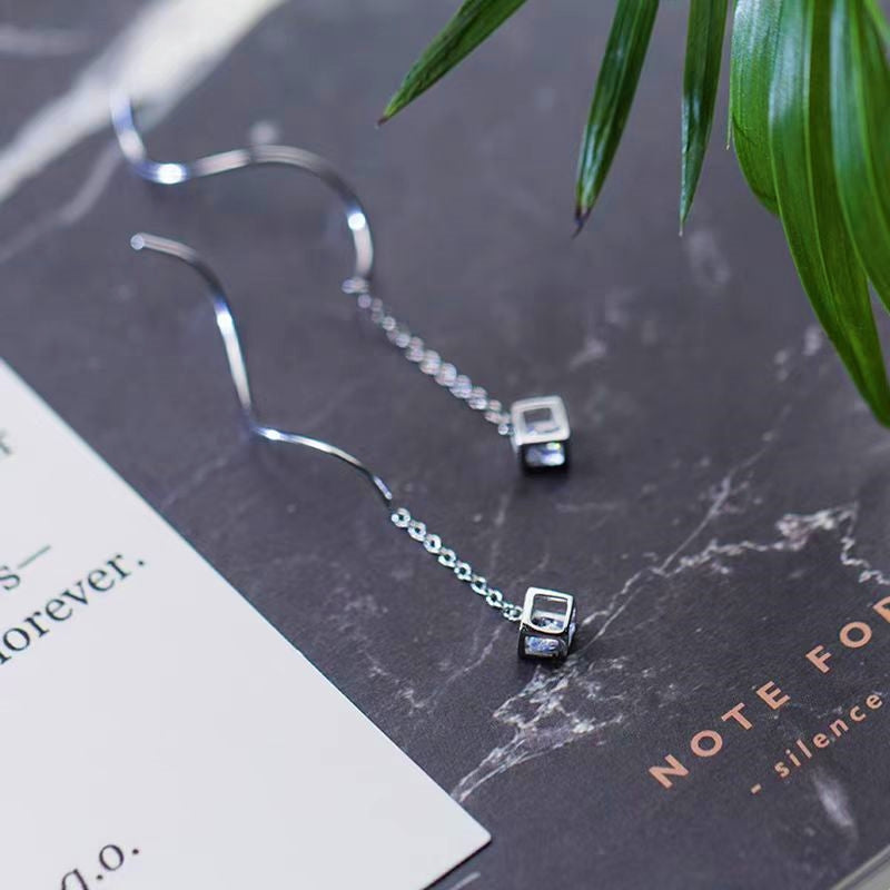 Sterling Silver Cube Threader Earrings