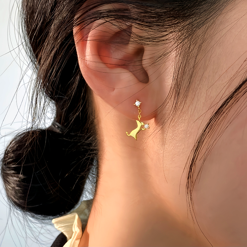 Sterling Silver Cute Kitten Earrings