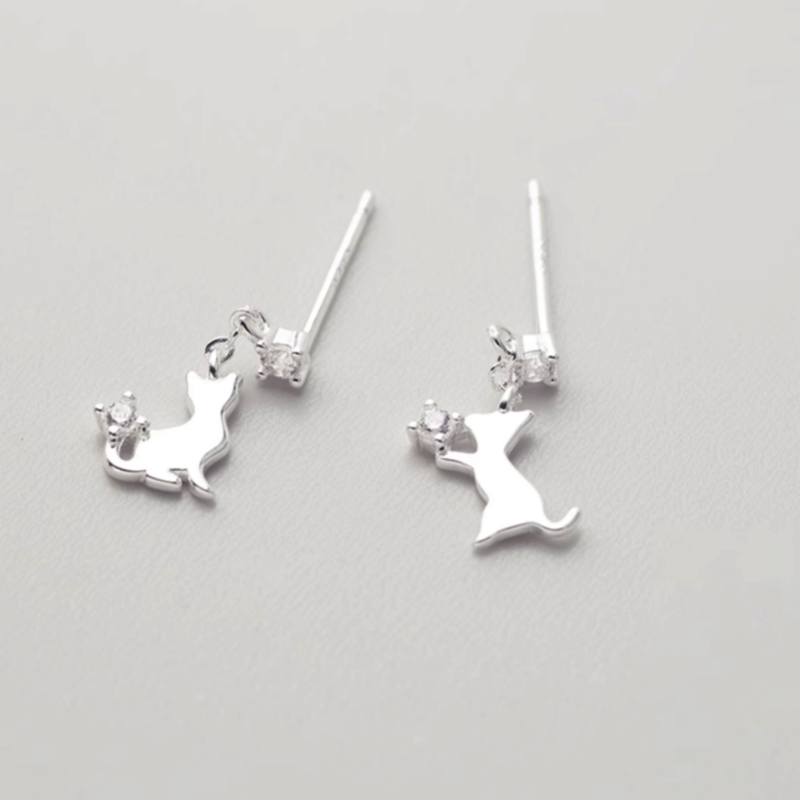 Sterling Silver Cute Kitten Earrings