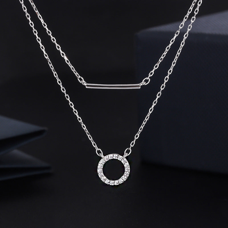 Sterling Silver Diamond-Studded Double-Layer Necklaces