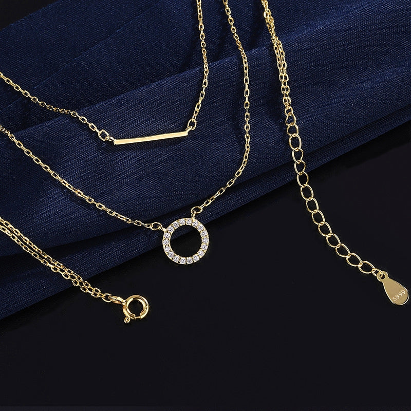 Sterling Silver Diamond-Studded Double-Layer Necklaces