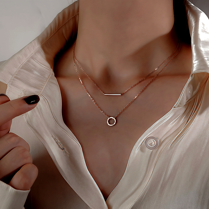 Sterling Silver Diamond-Studded Double-Layer Necklaces