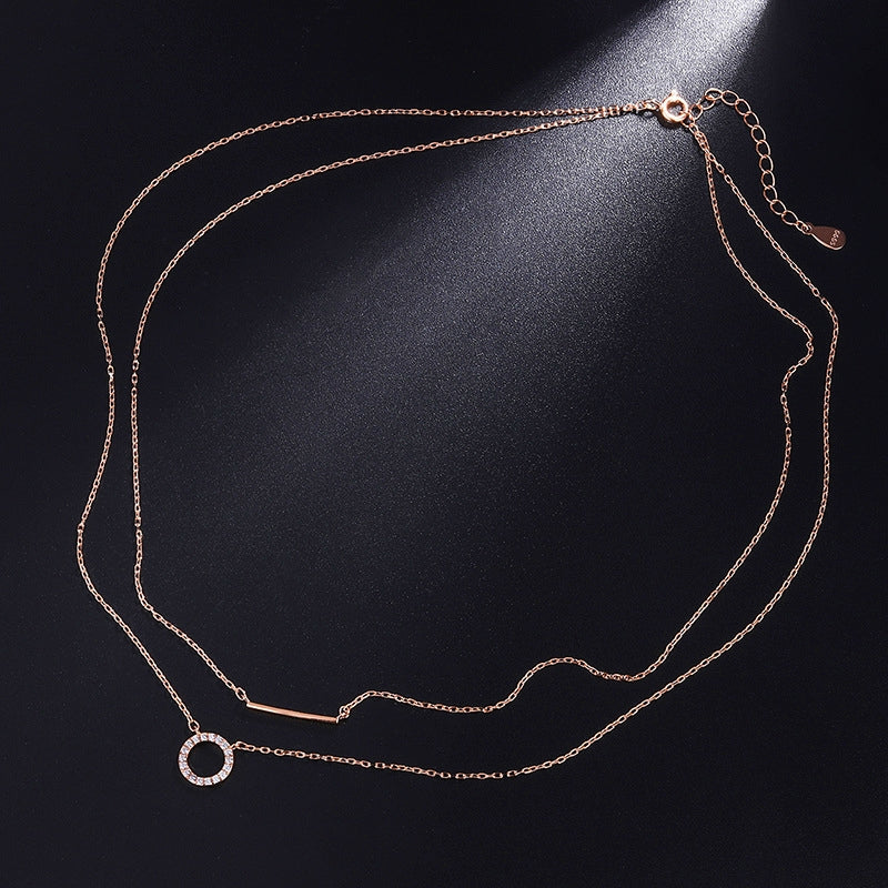 Sterling Silver Diamond-Studded Double-Layer Necklaces