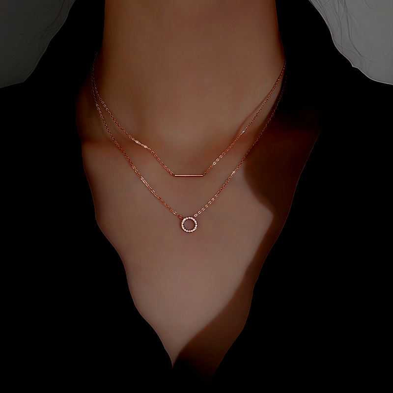 Sterling Silver Diamond-Studded Double-Layer Necklaces