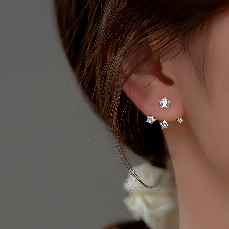 Sterling Silver Diamond-Studded Star Earrings