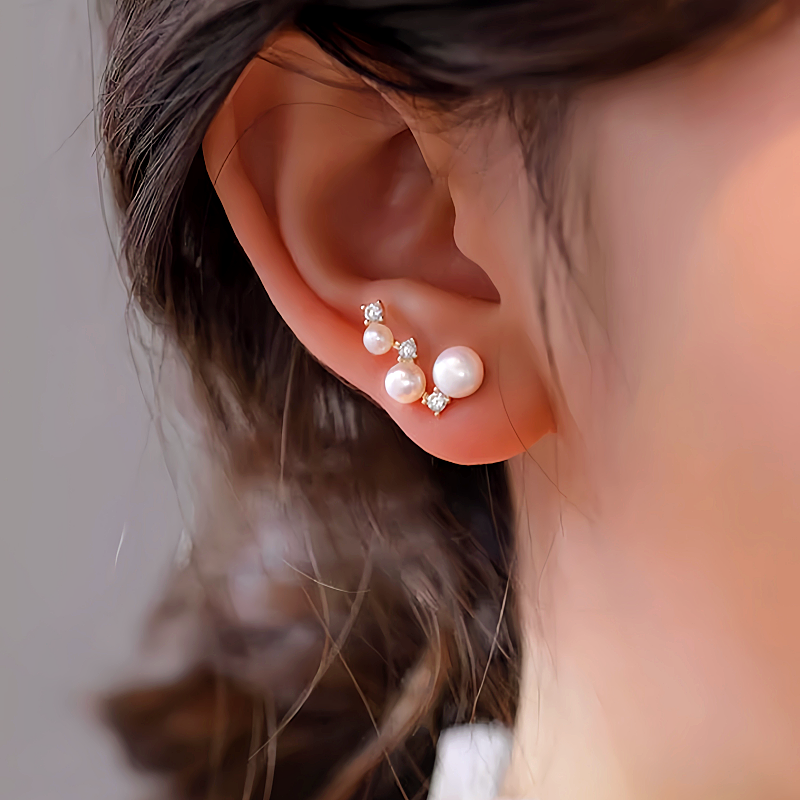 Sterling Silver Diamond And Pearl Stud Earrings