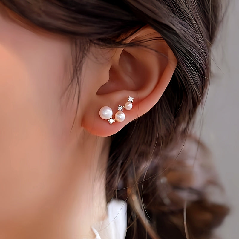 Sterling Silver Diamond And Pearl Stud Earrings
