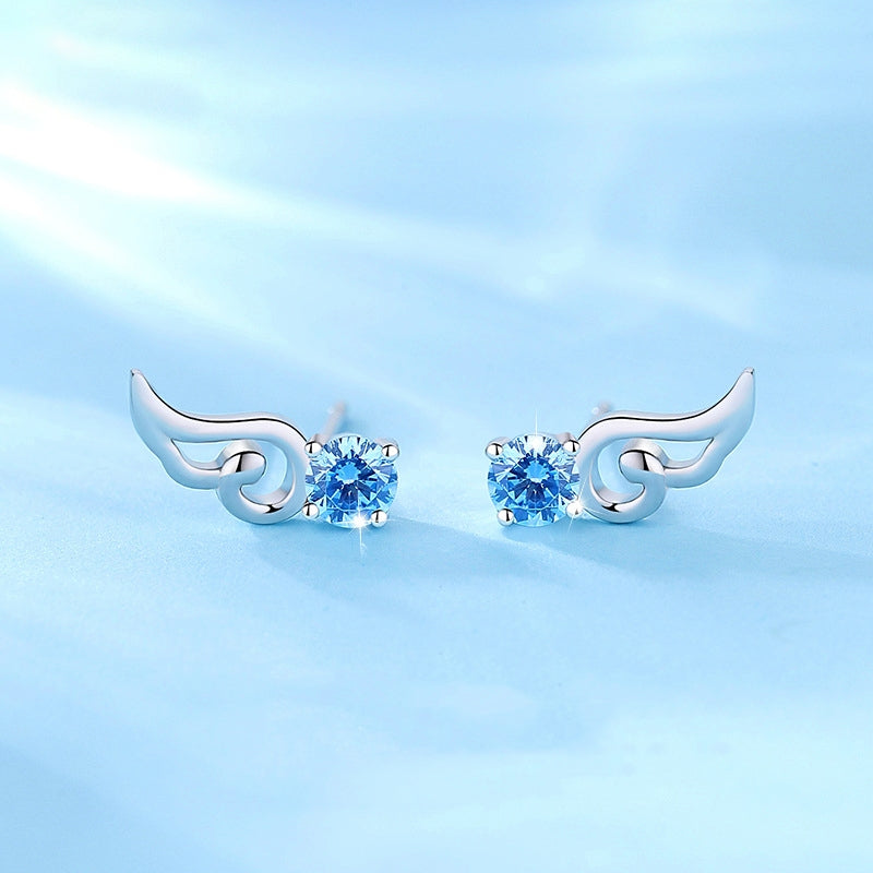 Sterling Silver Diamond Angel Wing Earrings
