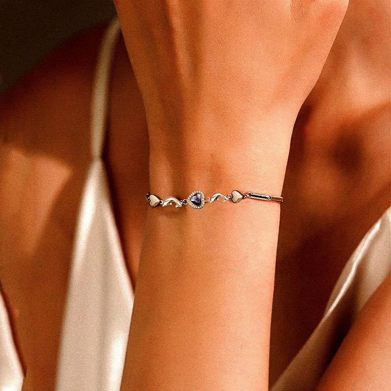 Sterling Silver Diamond Dolphin Heart Bracelets