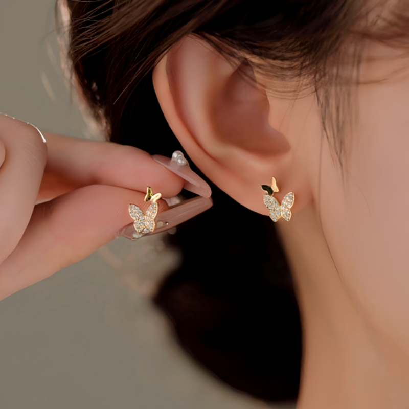 Sterling Silver Diamond Double-Butterfly Earrings