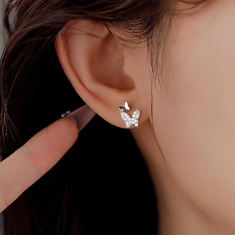 Sterling Silver Diamond Double-Butterfly Earrings