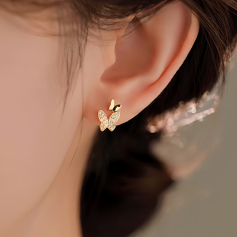 Sterling Silver Diamond Double-Butterfly Earrings
