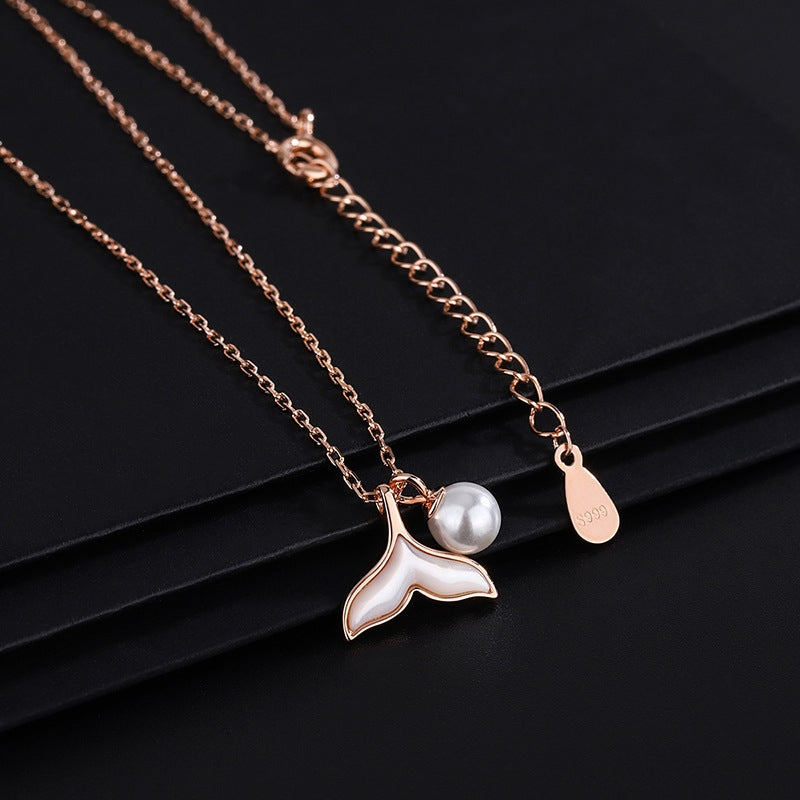 Sterling Silver Diamond Fishtail Pearl Necklaces