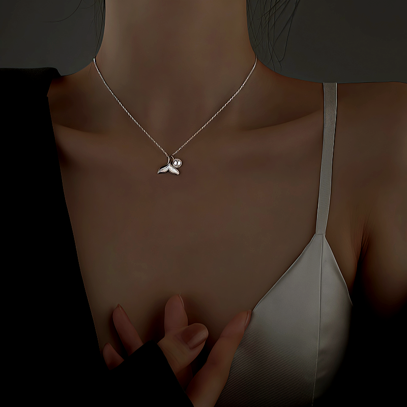 Sterling Silver Diamond Fishtail Pearl Necklaces