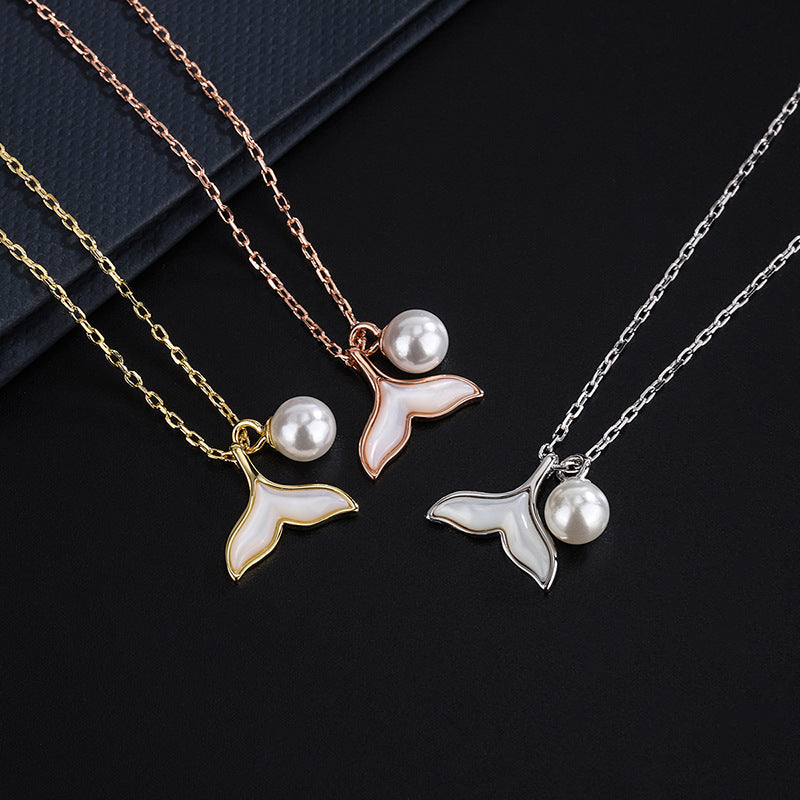 Sterling Silver Diamond Fishtail Pearl Necklaces
