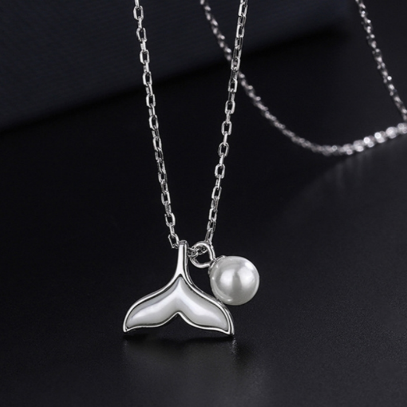 Sterling Silver Diamond Fishtail Pearl Necklaces