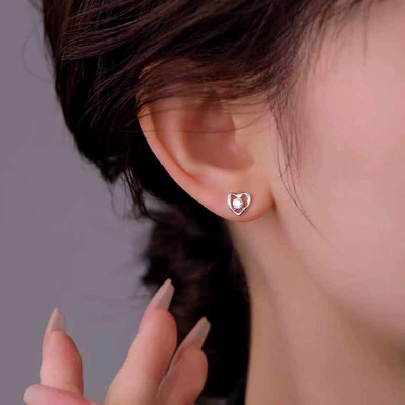 Sterling Silver Diamond Heart Stud Earrings