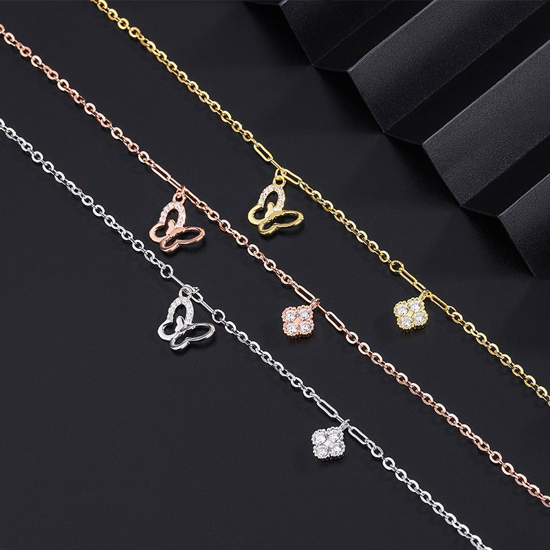 Sterling Silver Diamond Four-Leaf Clover Bracelets