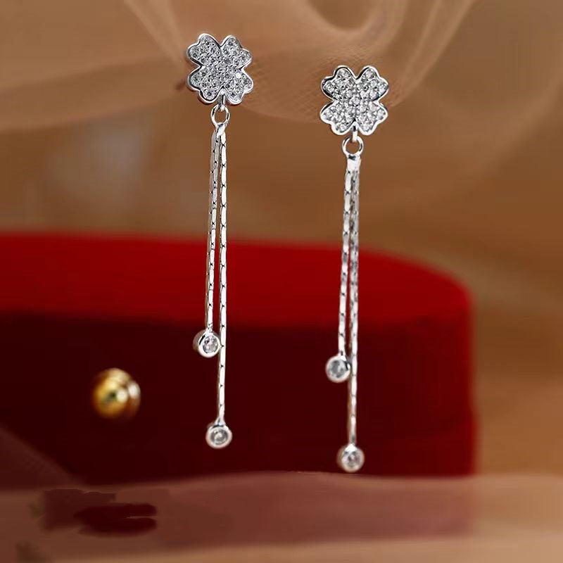 Sterling Silver Diamond Four-Leaf Clover Earrings