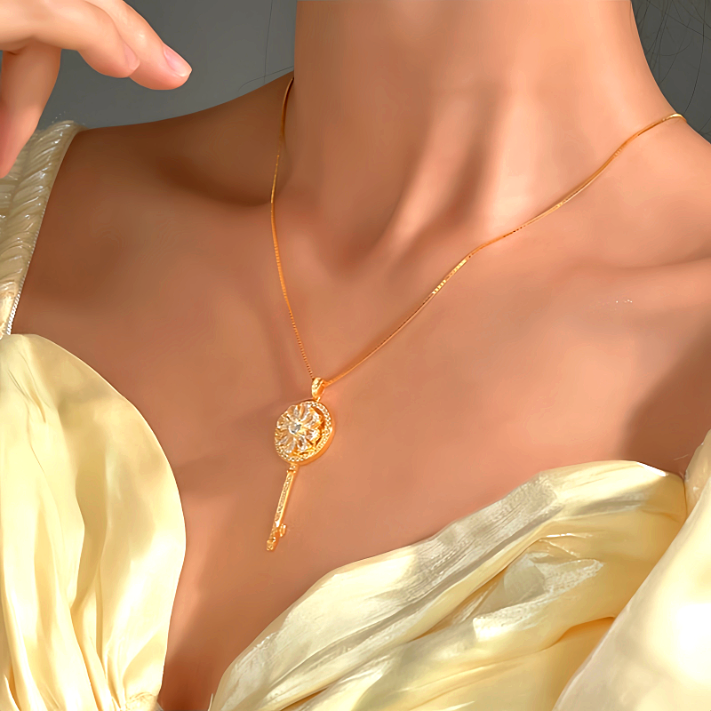 Sterling Silver Diamond Key Flower Necklace