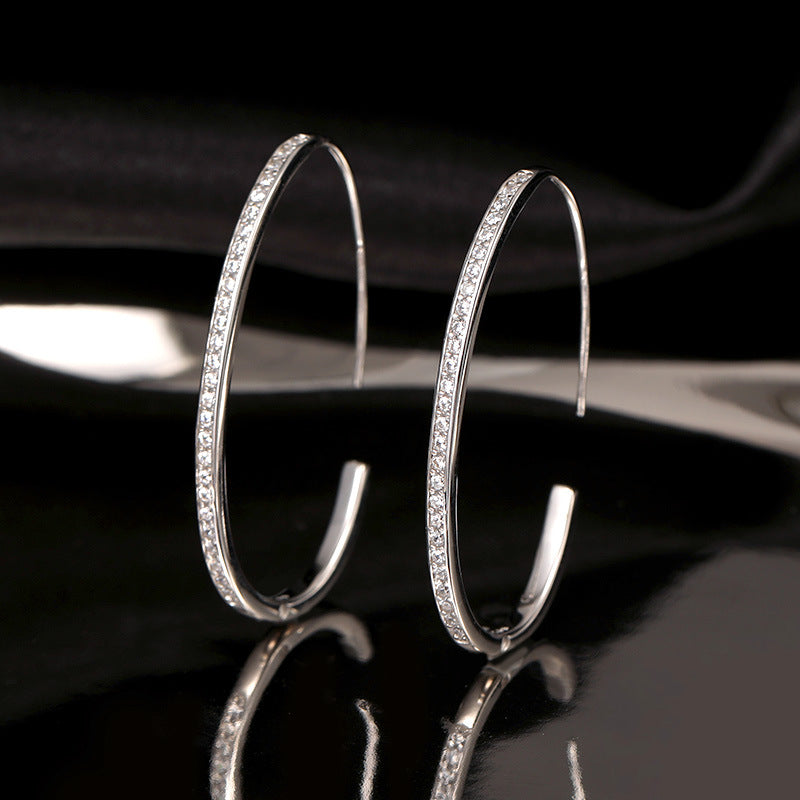 Sterling Silver Diamond Line C-Shaped Earrings