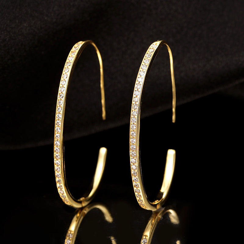 Sterling Silver Diamond Line C-Shaped Earrings